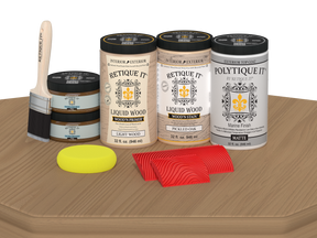 Retique It Wood'n Finish front door kit in pickled oak stain, matte finish, featuring double door design on a table display.