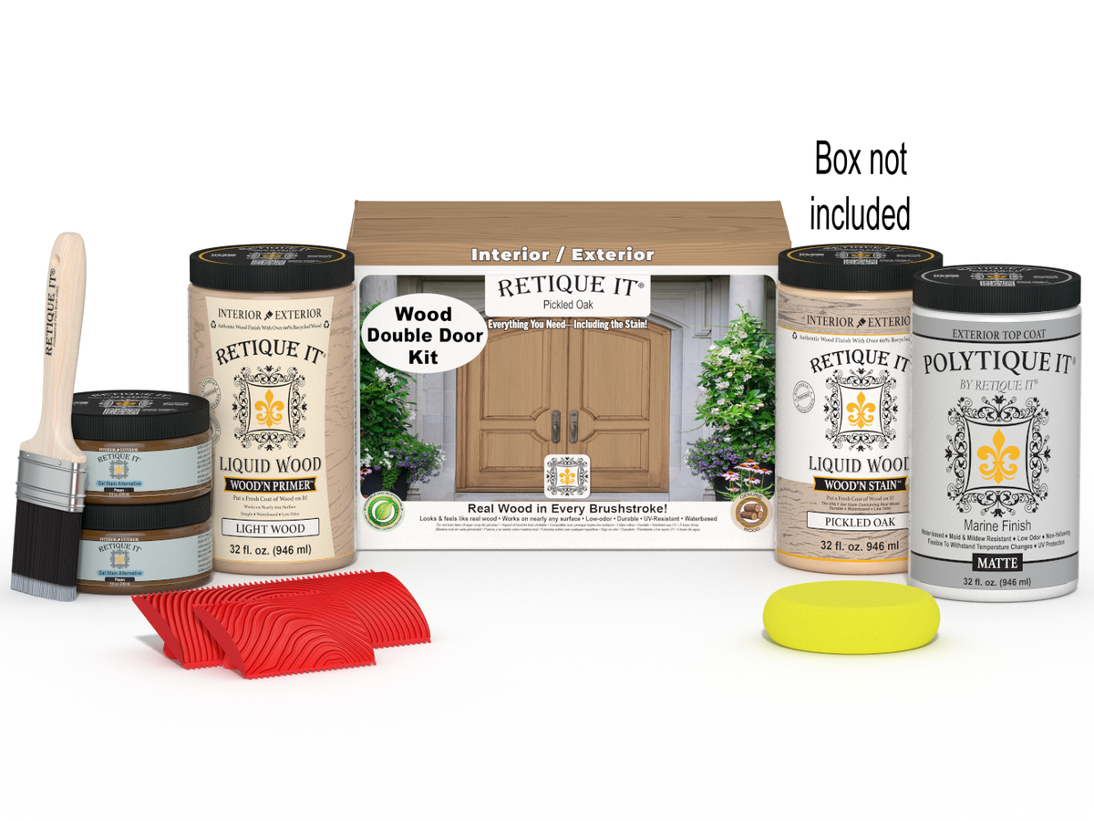 Wood'n Finish Front Door Kit (Double) - Pickled Oak — Matte kit contents with door box