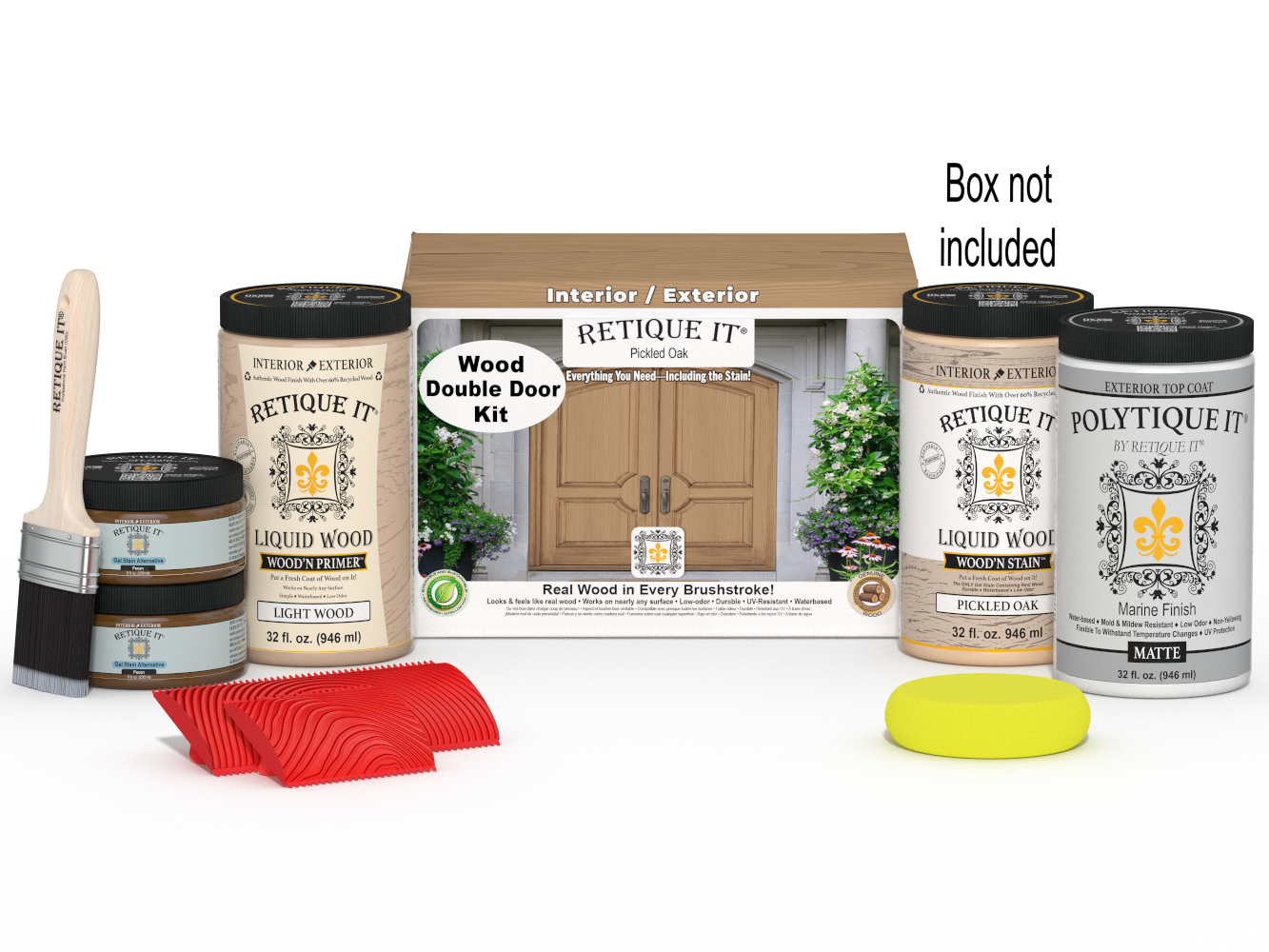 Double front door kit by Retique It in Pickled Oak wood stain, featuring a natural wood finish for a stylish entryway.