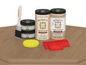 Retique It® Wood'n Cabinet Kit with 12 pickled oak stained doors and grained finish, ideal for cabinet renovation.