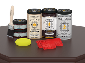 Large Red Mahogany Wood'n Finish Kit by Retique It® with exterior top coat for wood projects, featuring satin finish on a wooden surface.