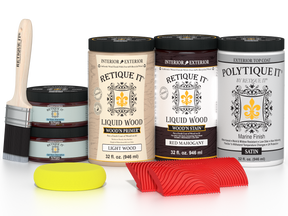 Large Red Mahogany Wood'n Finish Kit by Retique It® for exterior top coat, includes satin wood finish components.