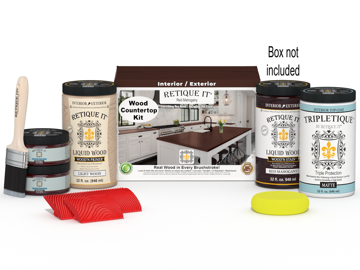 Retique It® red mahogany countertop kit with stain and tools for full kitchen surface renovation.