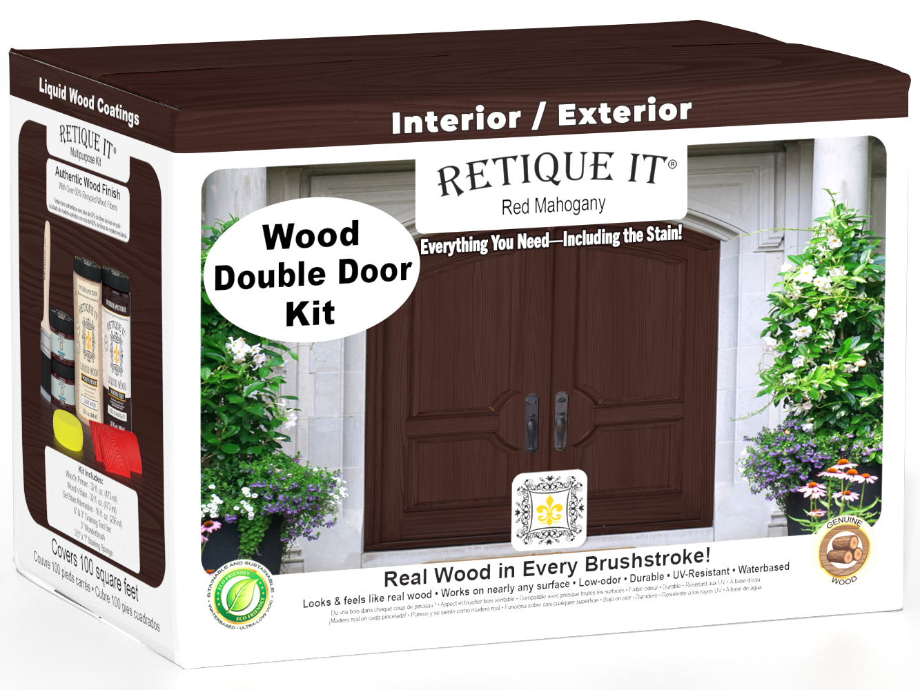 Double red mahogany wood stain front door kit by Retique It, featuring natural wood finish for a stylish exterior door.