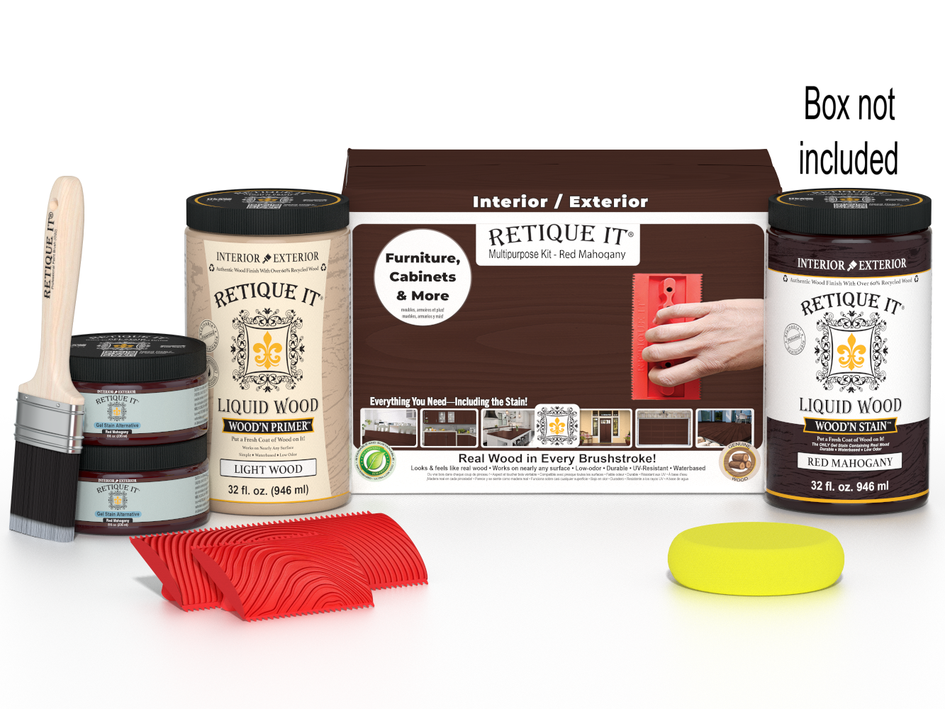 Large Wood'n Kit by Retique It® in Red Mahogany, featuring wood finish supplies in a box for multi-purpose woodworking projects.