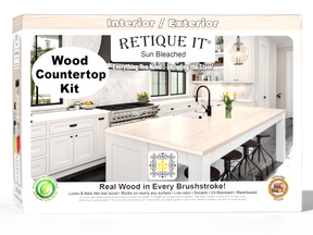 Retique It® Sun Bleached wood countertop kit with full kitchen countertop finishing tools and materials, displayed in a box.