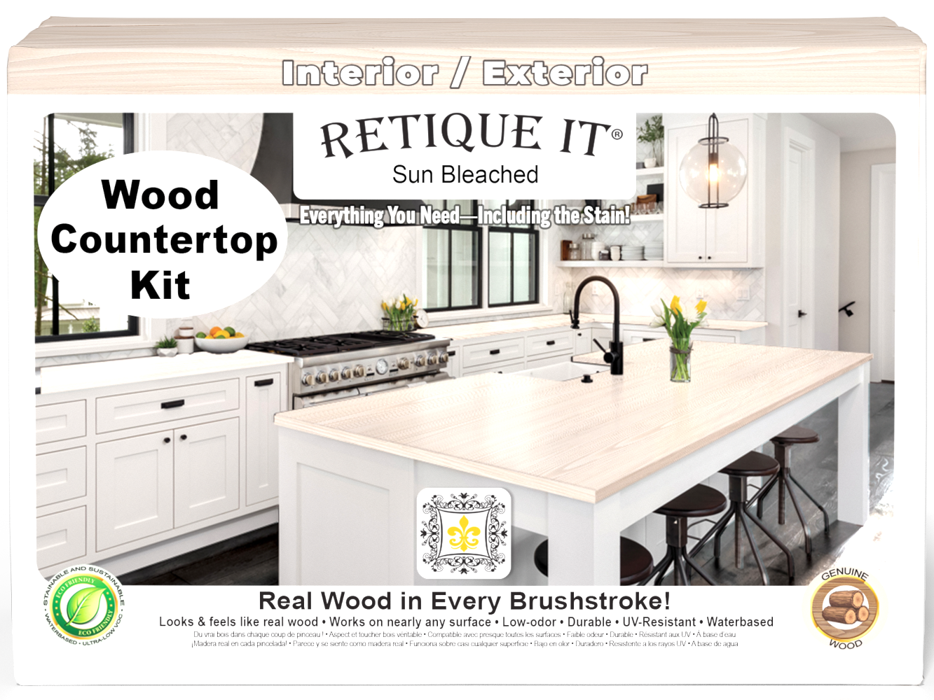 Sun bleached wood countertop kit from Retique It®'s Wood'n Finish Kits, featuring a natural, light wood finish for kitchen countertops.