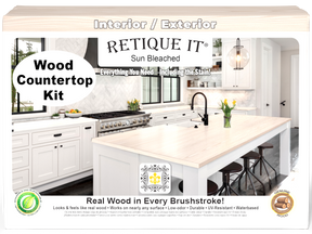 Sun bleached wood countertop kit from Retique It®'s Wood'n Finish Kits, featuring a natural, light wood finish for kitchen countertops.