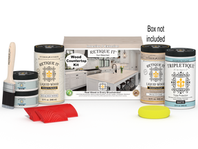 Sun bleached wood countertop kit by Retique It® for full kitchen renovation, includes all materials in a box.