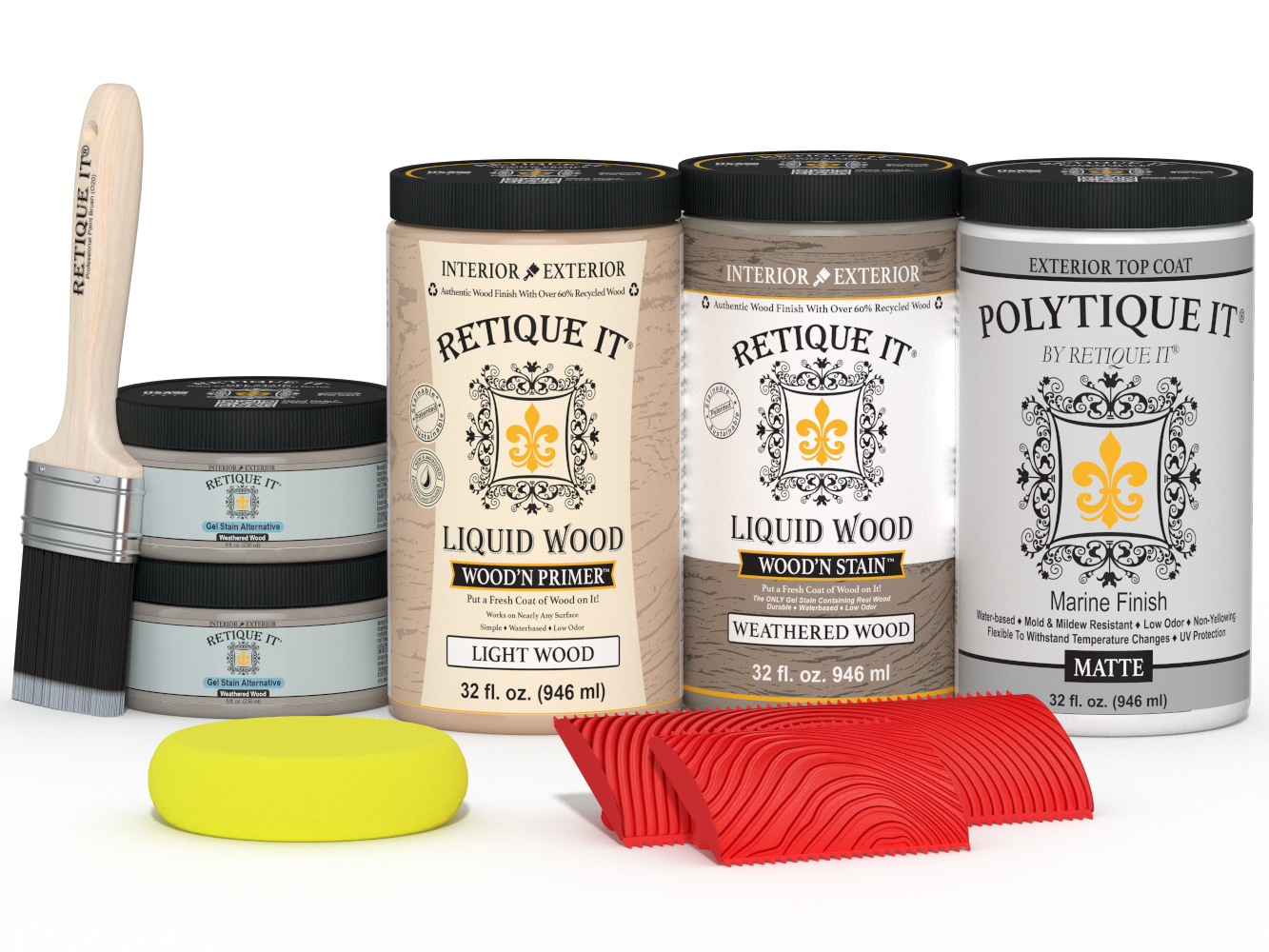 Retique It® Wood'n Finish front door kit in weathered wood stain, double door with matte finish and natural wood appearance.