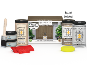 Double front door kit with weathered wood stain by Retique It®, featuring a natural wood finish and protective coating.