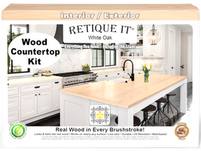 Retique It® white oak countertop kit stained for full kitchen installation, featuring natural wood grain and smooth finish.