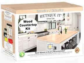 Retique It® white oak countertop kit with stain, designed for full kitchen installation, showcasing a natural wood finish.