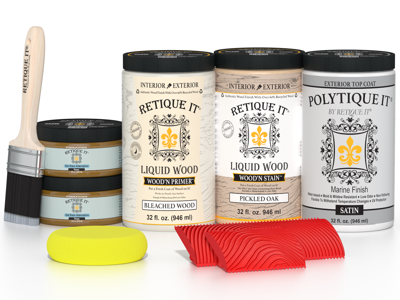 Large White Oak Wood'n Finish Kit by Retique It® for exterior top coating, includes satin-finish wood treatment and application tools.
