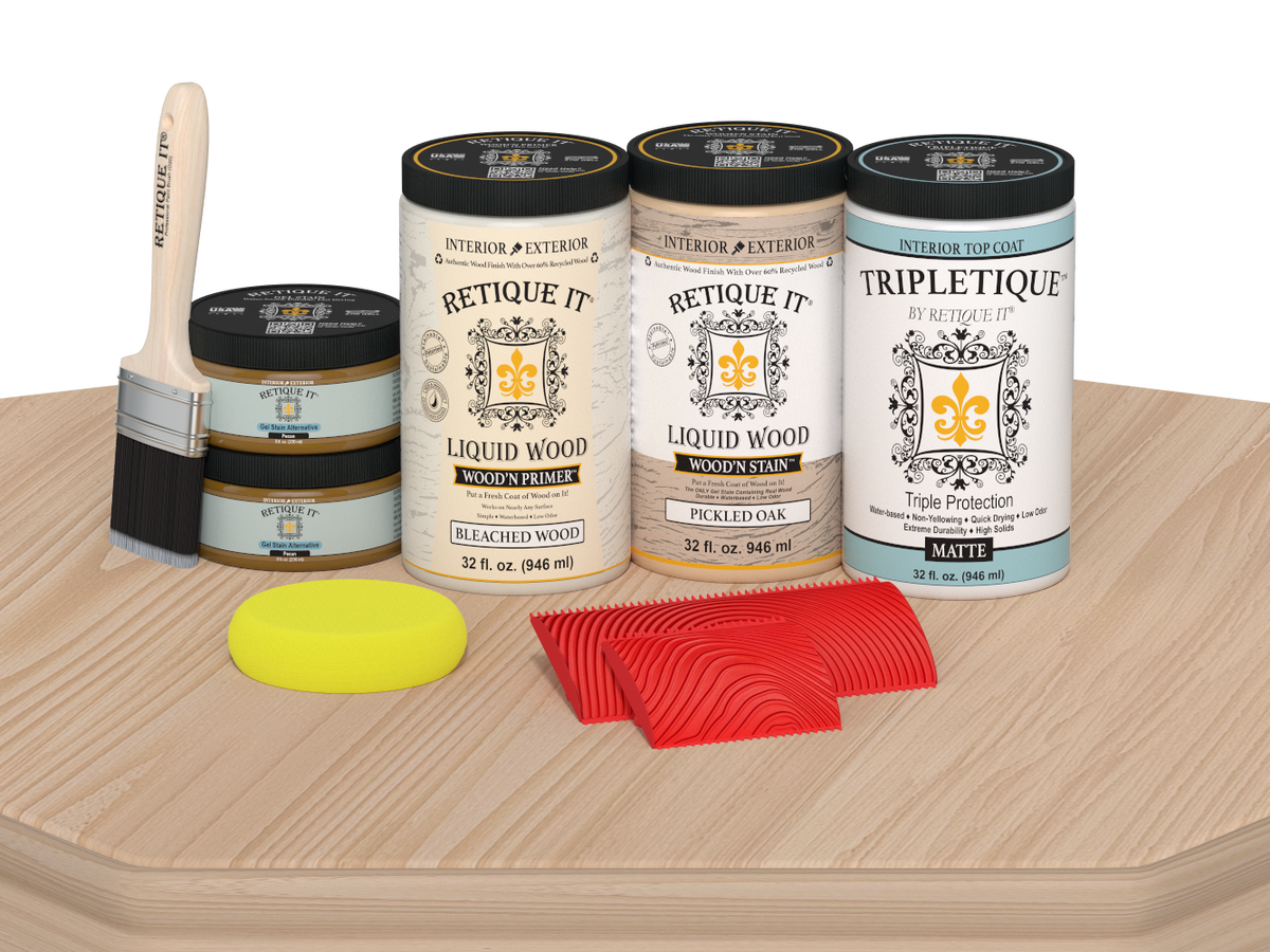 Retique It® White Oak countertop kit with stain, full kitchen setup, featuring a matte finish on a wooden countertop.