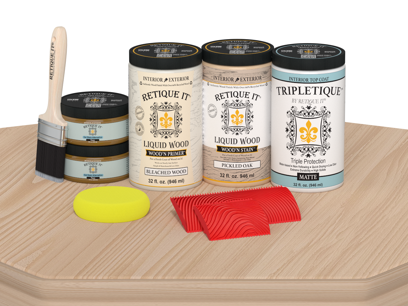 Retique It® White Oak countertop kit with stain, full kitchen setup, featuring a matte finish on a wooden countertop.