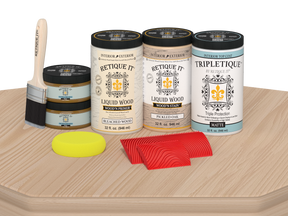 Retique It® White Oak countertop kit with stain, full kitchen setup, featuring a matte finish on a wooden countertop.