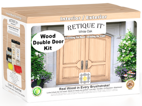 Double front door kit in white oak stain from Retique It featuring natural wood finish and detailed door panels.