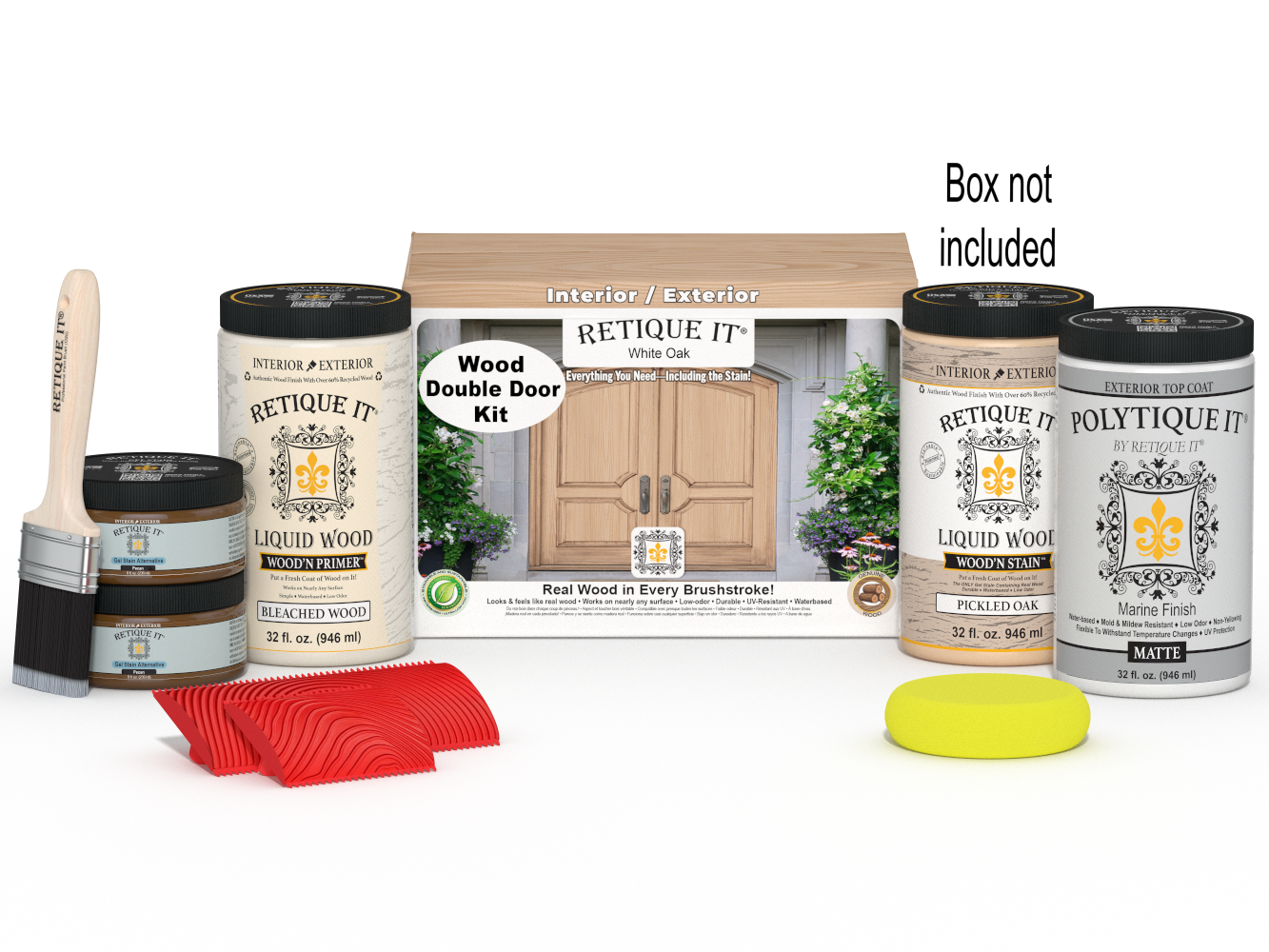 Double white oak front door kit by Retique It, featuring stained wood finish for an elegant exterior door appearance.