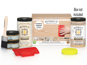 Large White Oak Wood'n Finish Kit by Retique It® with various tools and supplies for wood finishing projects.