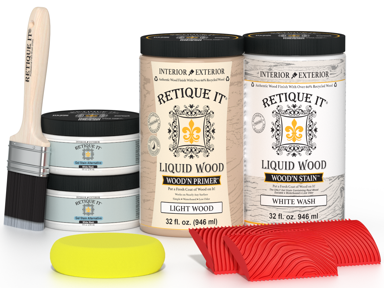 Large White Wash Wood'n Finish Kit by Retique It® featuring wood finishing tools and products for versatile wood projects.