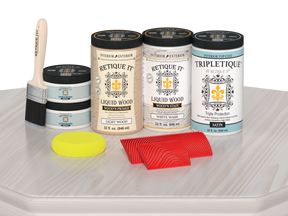 Retique It® Wood'n Cabinet Kit with 12 grained white wash stained cabinet doors, satin finish on a wooden surface.
