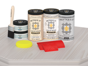Retique It Wood'n Finish Front Door Kit (Double) in White Wash stain, with matte finish on a table, showing door and stain details.