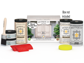 Double front door kit by Retique It with white wash stain, featuring wood grain and detailed panel design.