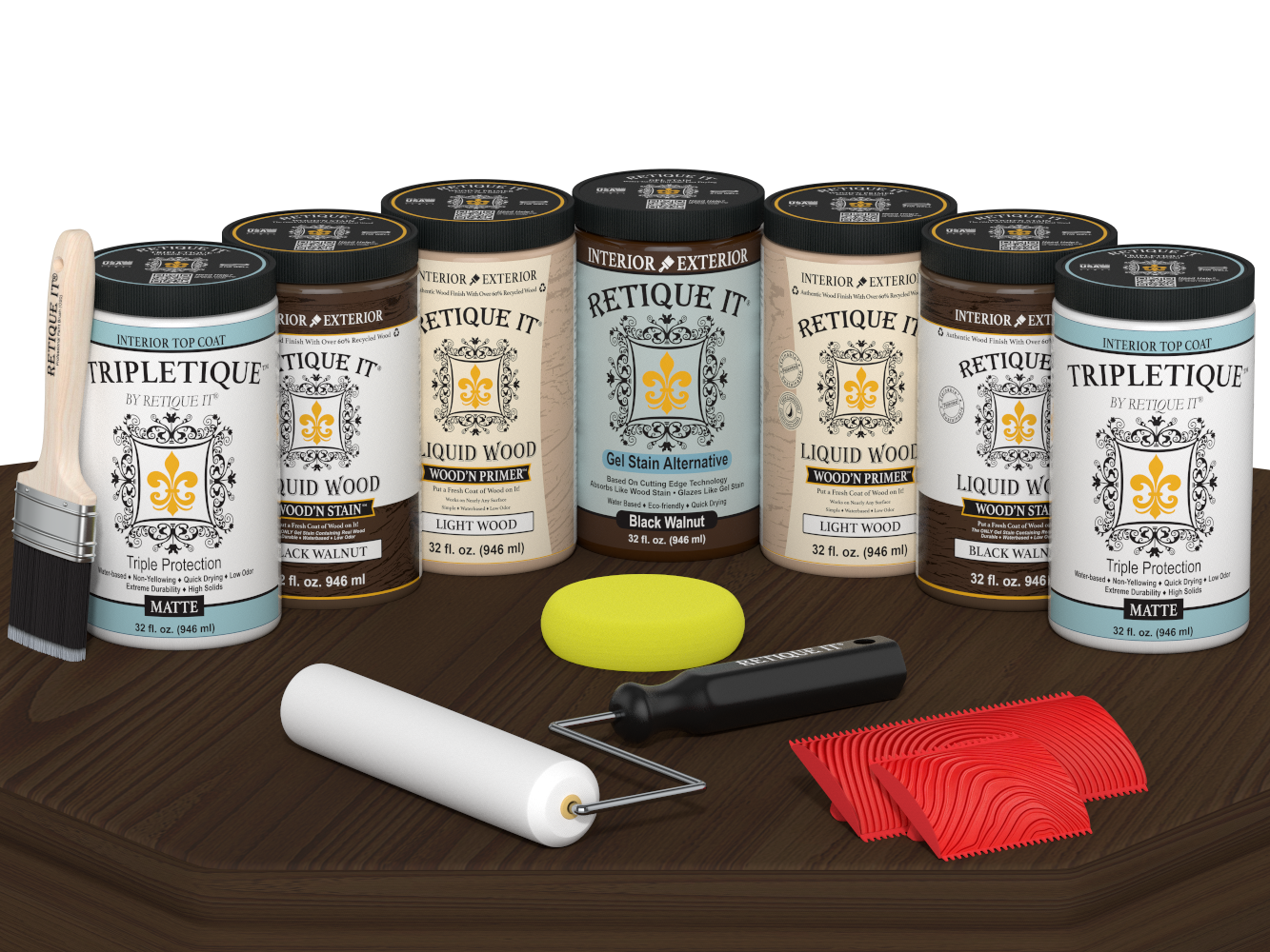 Retique It® Wood'n Cabinet Kit in black walnut stain with 24 grained doors, shown on a table for a matte finish application.