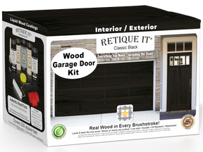 Retique It Wood'n Door Kit for front and garage doors in classic black stain, featuring natural wood grain finish.