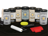 Retique It Wood'n Door Kit for front and garage doors in classic black stain, matte finish, displayed on a table.