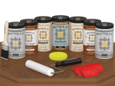 Retique It Wood'n Door Kit in cedar stain with matte finish, suitable for front and garage doors, displayed on a table.