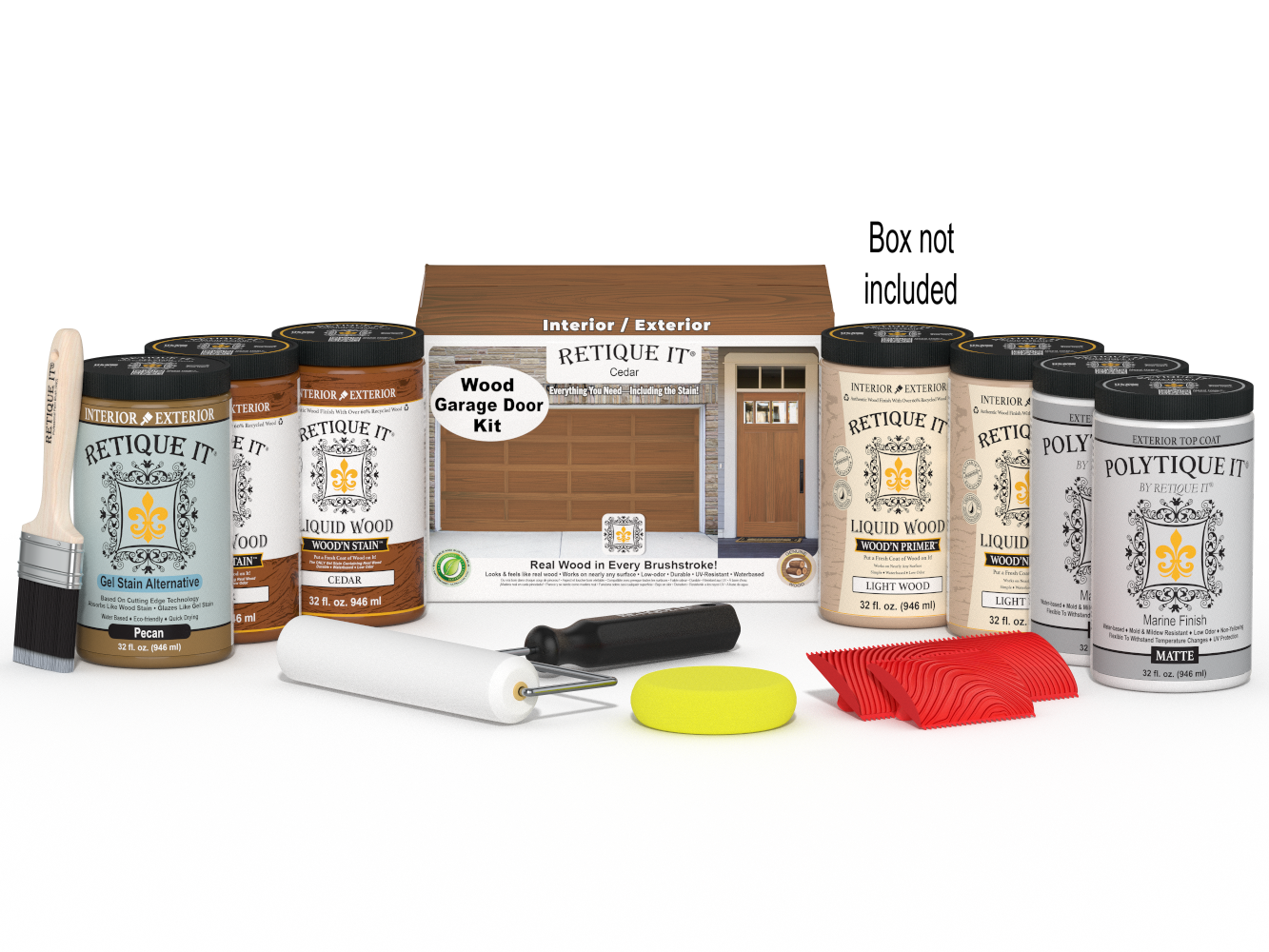 Retique It Wood'n Door Kit for front and garage doors in cedar stain, including stain and application tools.