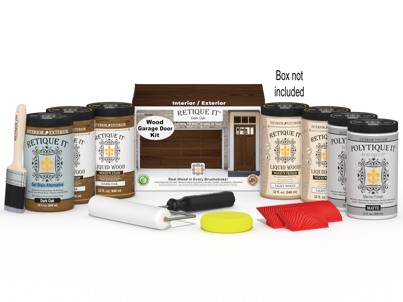 Retique It Wood'n Door Kit for front and garage doors in dark oak stain, includes stain and application tools for wood doors.