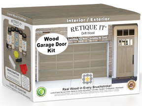 Retique It Wood'n Door Kit in Drift Wood stain for front and garage doors, featuring natural wood finish and stain application.
