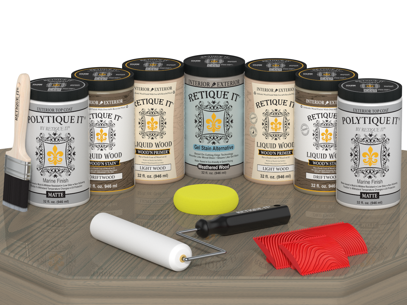 Retique It Wood'n Door Kit in Drift Wood stain, featuring natural wood finish for front and garage doors, matte stain application.