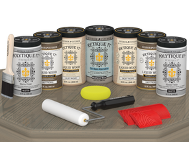 Retique It Wood'n Door Kit in Drift Wood stain, featuring natural wood finish for front and garage doors, matte stain application.