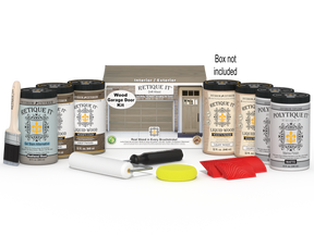 Retique It Wood'n Door Kit in Drift Wood stain for front and garage doors, includes stain and application tools.