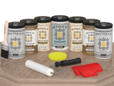 Retique It Wood'n Door Kit in French Oak stain, matte finish, for front and garage doors, showing the stain applied on a wooden surface.