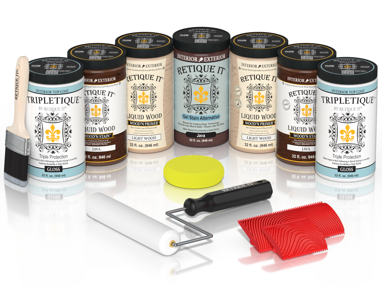 Retique It® Wood'n Cabinet Kit Java stain with 24 grained cabinet doors, glossy finish, showcasing natural wood texture.