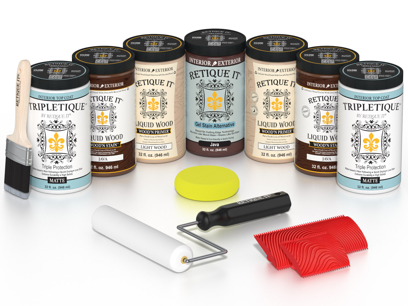 Retique It® Wood'n Cabinet Kit Java stain with 24 grained cabinet doors, matte finish, showcasing natural wood grain details.