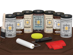 Retique It Wood'n Door Kit Java stain for front and garage doors, matte finish, shown on a wooden surface.