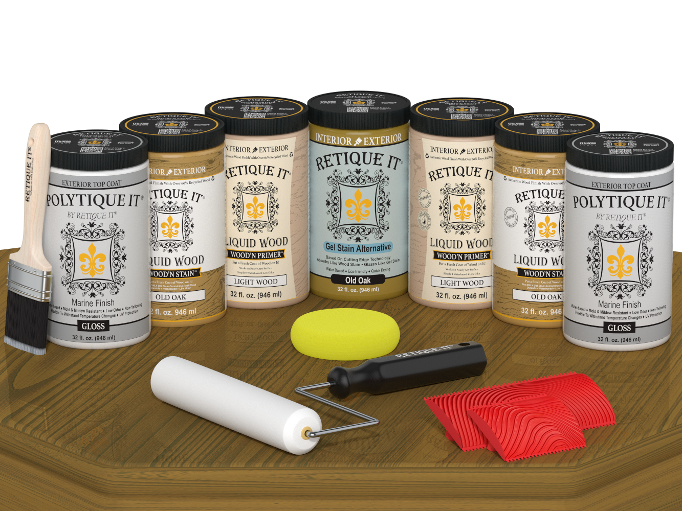 Retique It Wood'n Door Kit in Old Oak stain for front and garage doors, featuring a glossy finish on a wooden door sample.