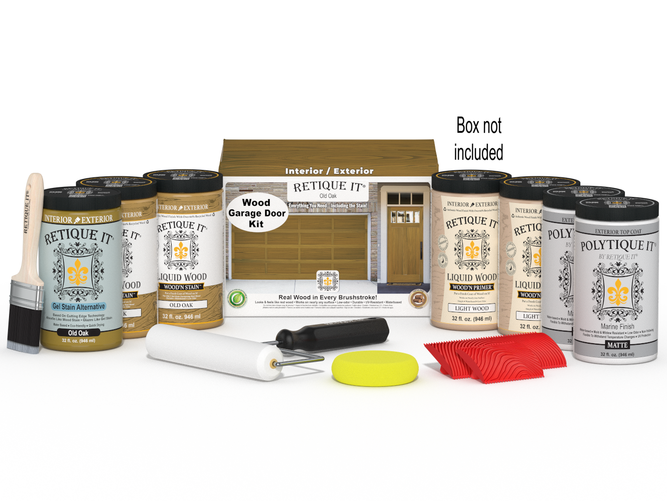 Retique It Wood'n Door Kit for front and garage doors in Old Oak stain, featuring natural wood grain and stain application.