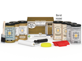 Retique It Wood'n Door Kit for front and garage doors in Old Oak stain, featuring natural wood grain and stain application.