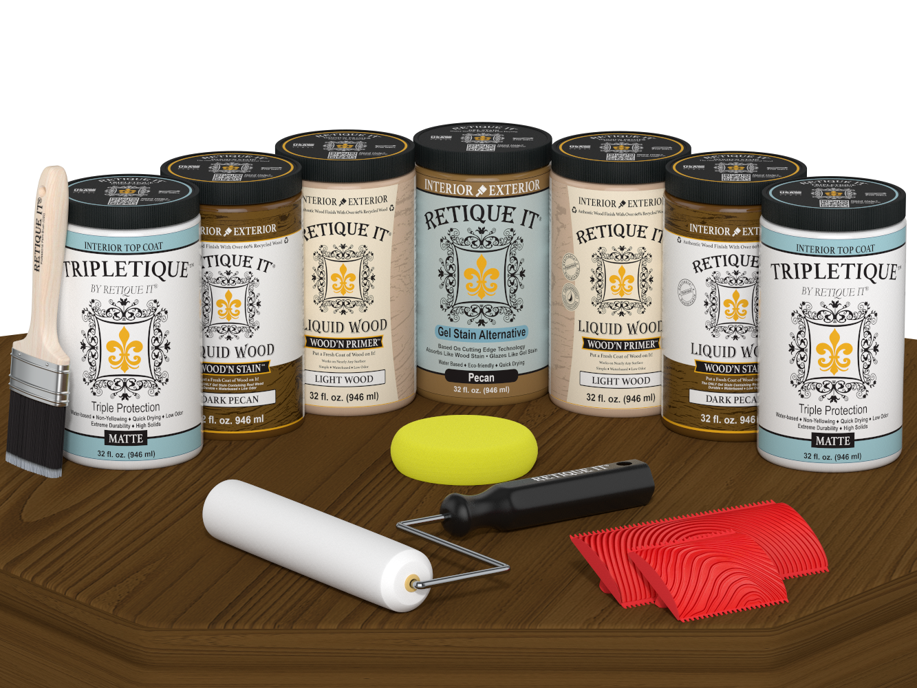 Dark Pecan Wood'n Cabinet Kit stain by Retique It® for 24 grained cabinet doors, matte finish, ideal for furniture and cabinetry.