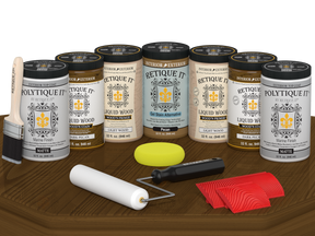 Retique It Wood'n Door Kit in Dark Pecan stain, featuring matte finish for front and garage doors, shown on a surface.