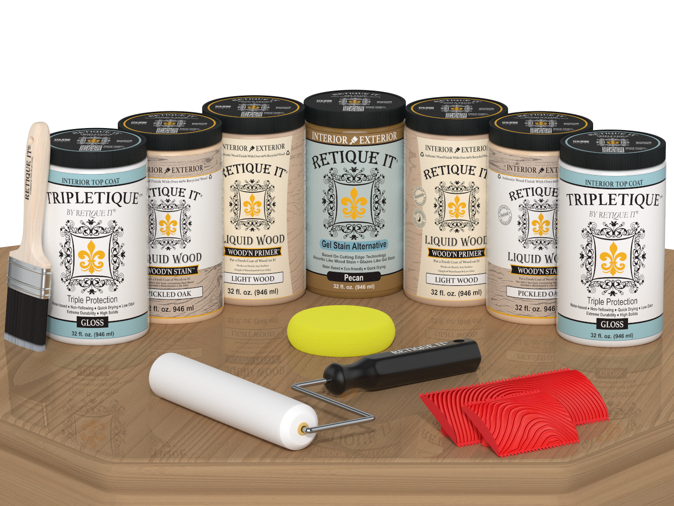 Pickled oak stained Wood'n Cabinet Kit with 24 doors, glossy finish, featuring natural wood grain for kitchen or furniture.