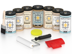 Retique It® Wood'n Cabinet Kit in Pickled Oak stain, satin finish, featuring 24 grained cabinet doors and wood stain application.