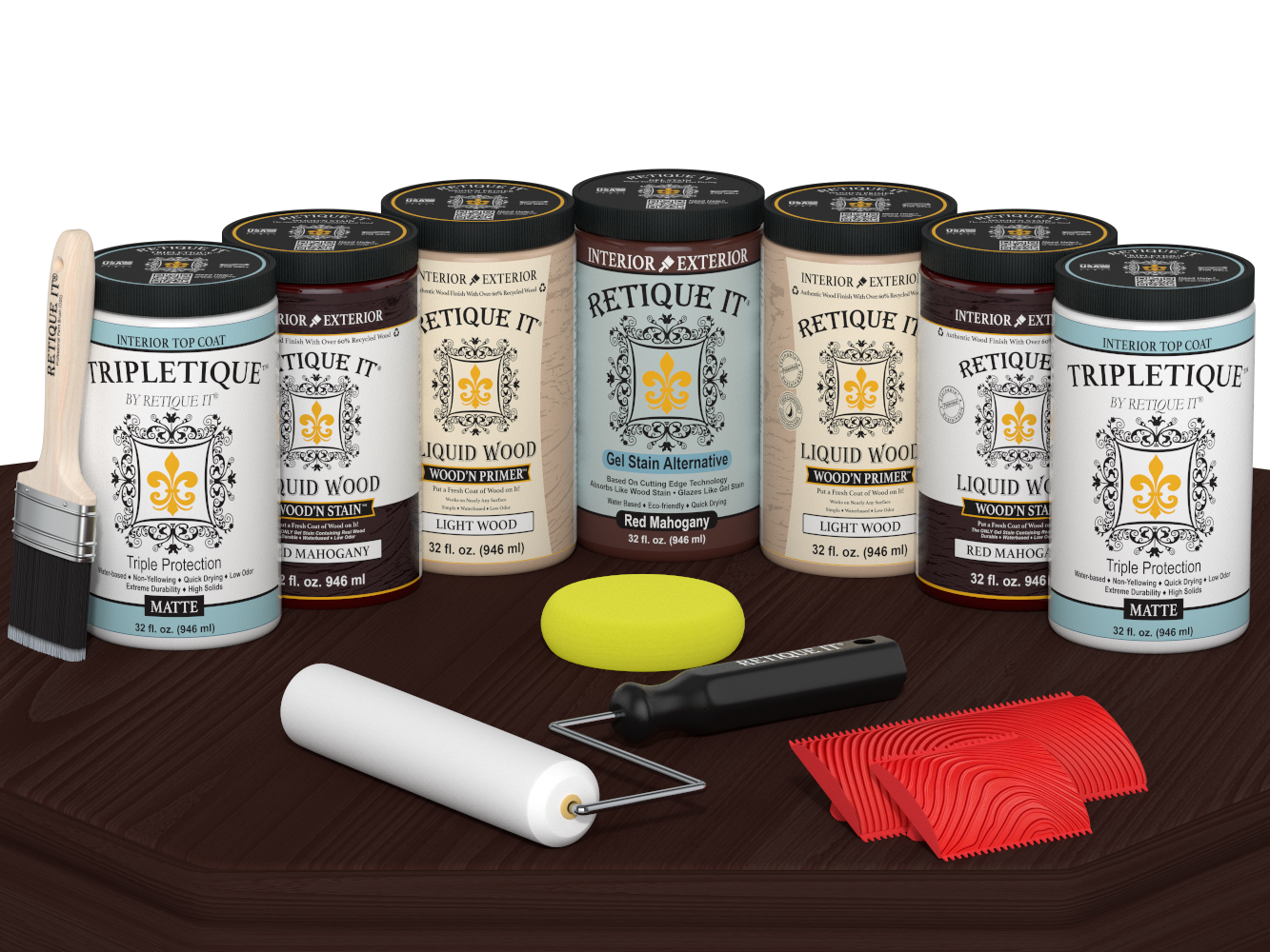 Retique It® Wood'n Cabinet Kit with 24 grained doors in red mahogany stain, matte finish, shown on a table surface.